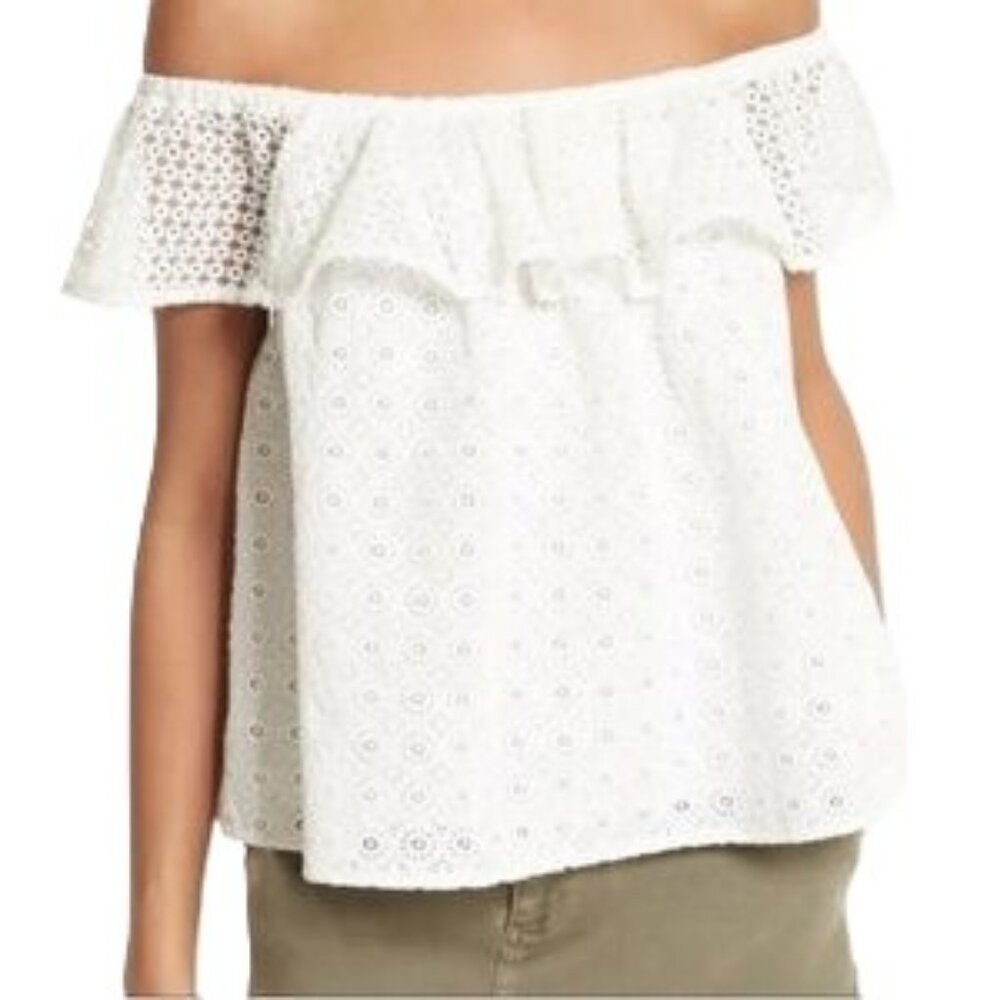 Rebecca Minkoff Celestine Eyelet Off Shoulder Top White 100% Cotton Small NWOT